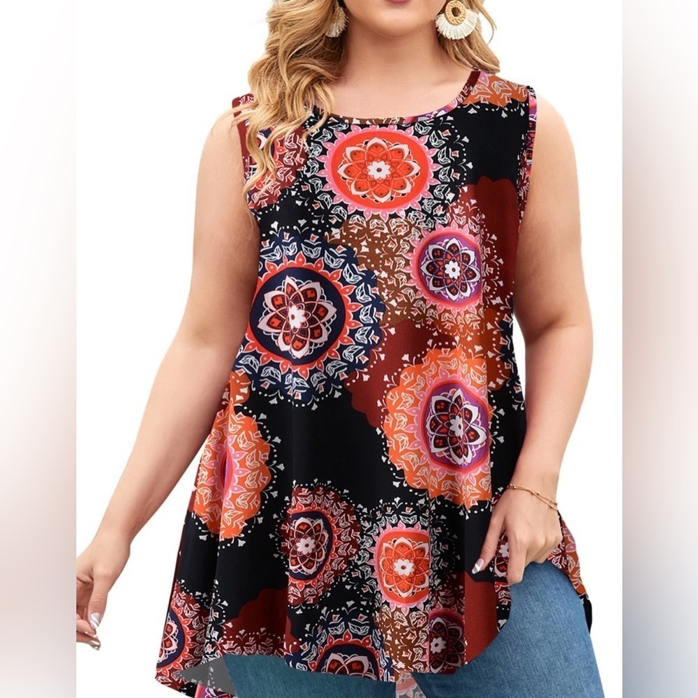 💥Lavish Retro Vibes Preowned Plus-size Multicolor Multi-Print Top